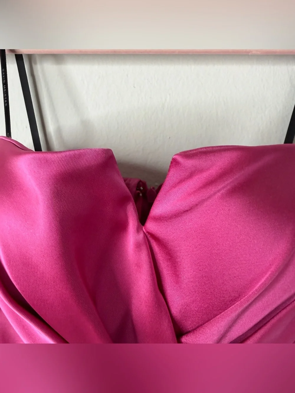 David Meister Hot Pink Satin Strapless Cocktail Dress Jewel Embellishment Size 6 - Picture 4 of 10